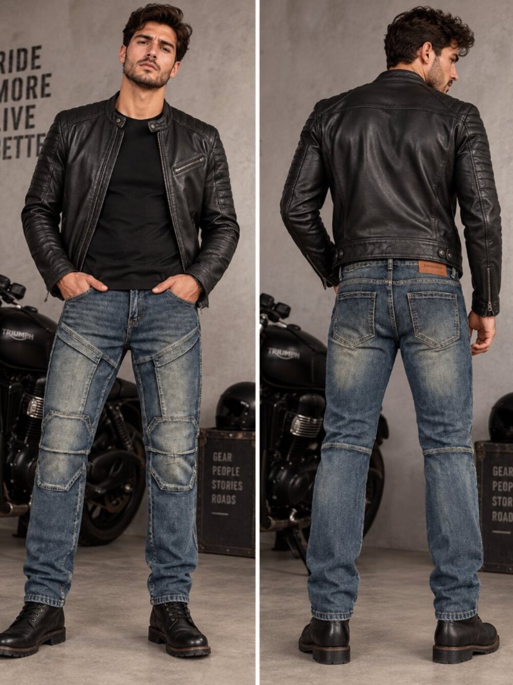 Men's Blue Distressed Moto Jeans Cutout Knee Size 30